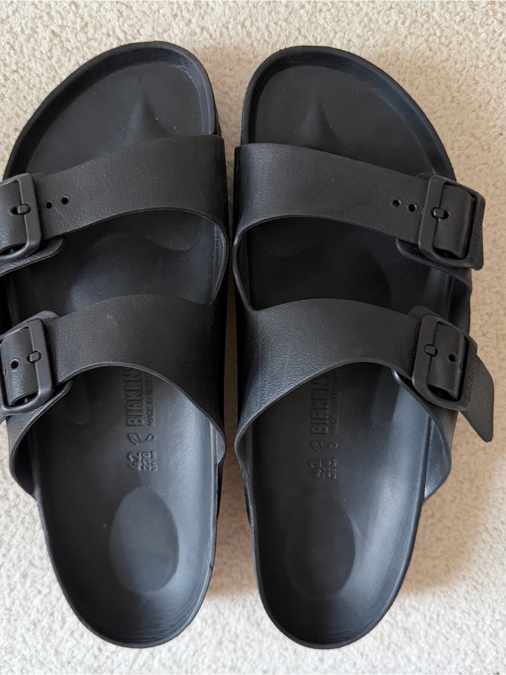 Black Two-Strap Slide Sandals Sz 42 Birkenstock *see pics*